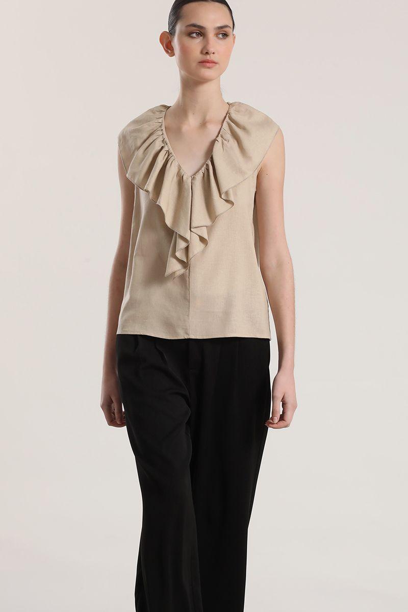 Blusa lino liola mujer beige-2