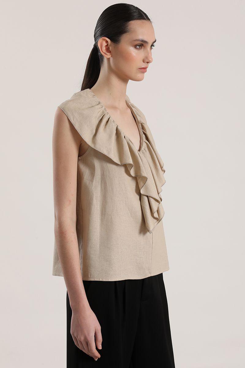 Blusa lino liola mujer beige-3