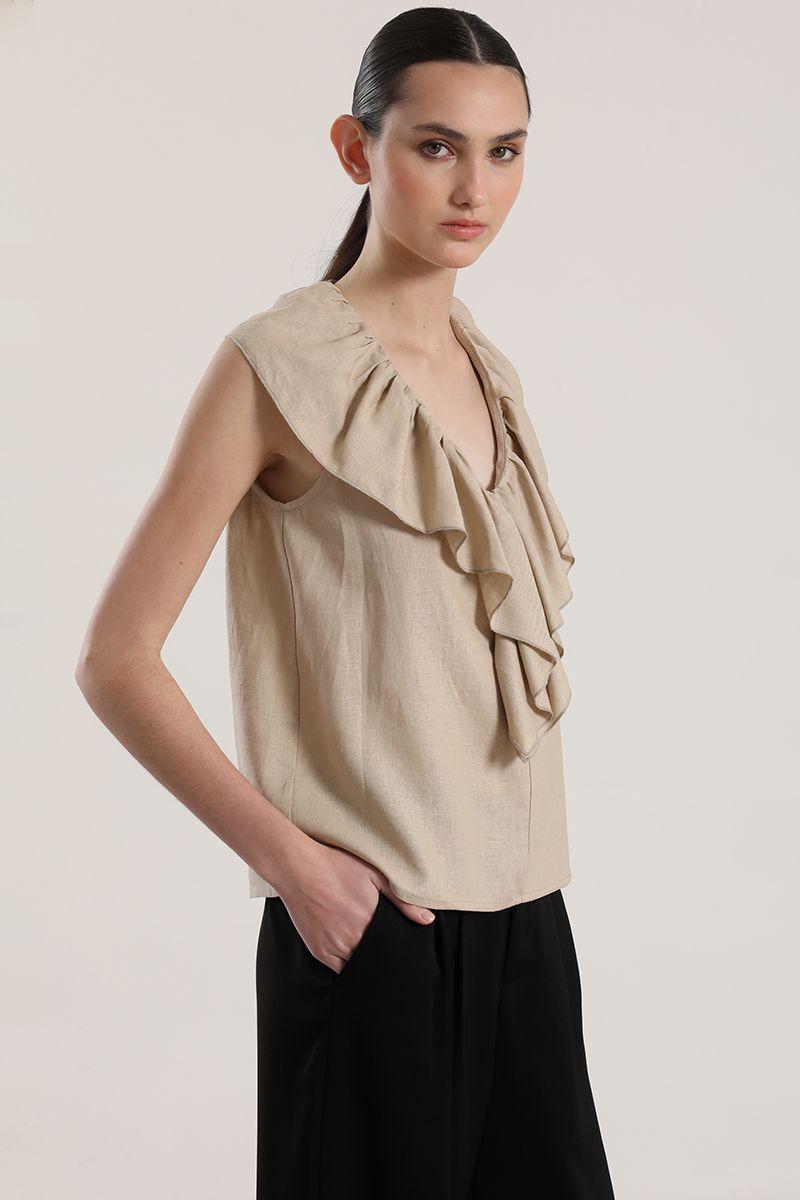 Blusa lino liola mujer beige-4