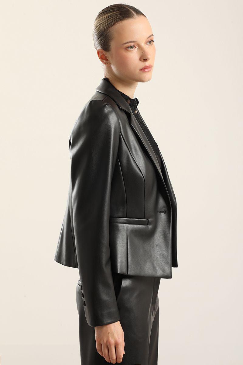 Blazer entallado, efecto cuero, negro Liola-2