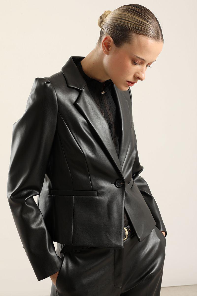 Blazer entallado, efecto cuero, negro Liola-6