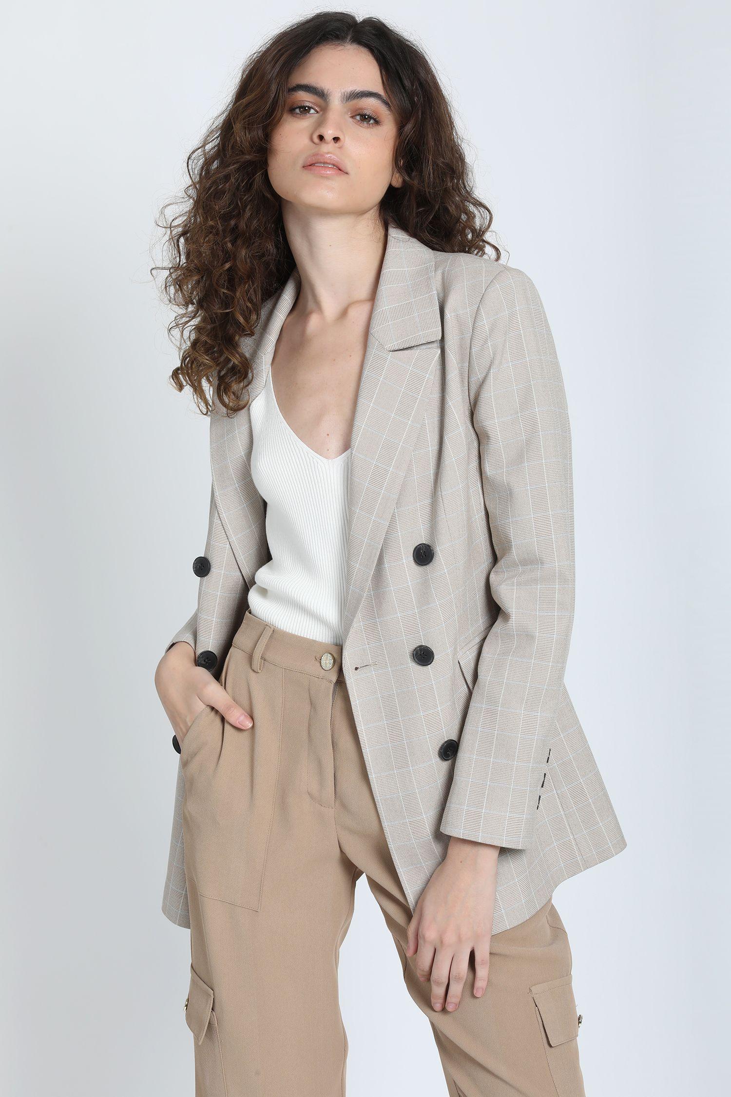 Blazer Cruzado Principe De Gales Beige Liola-0