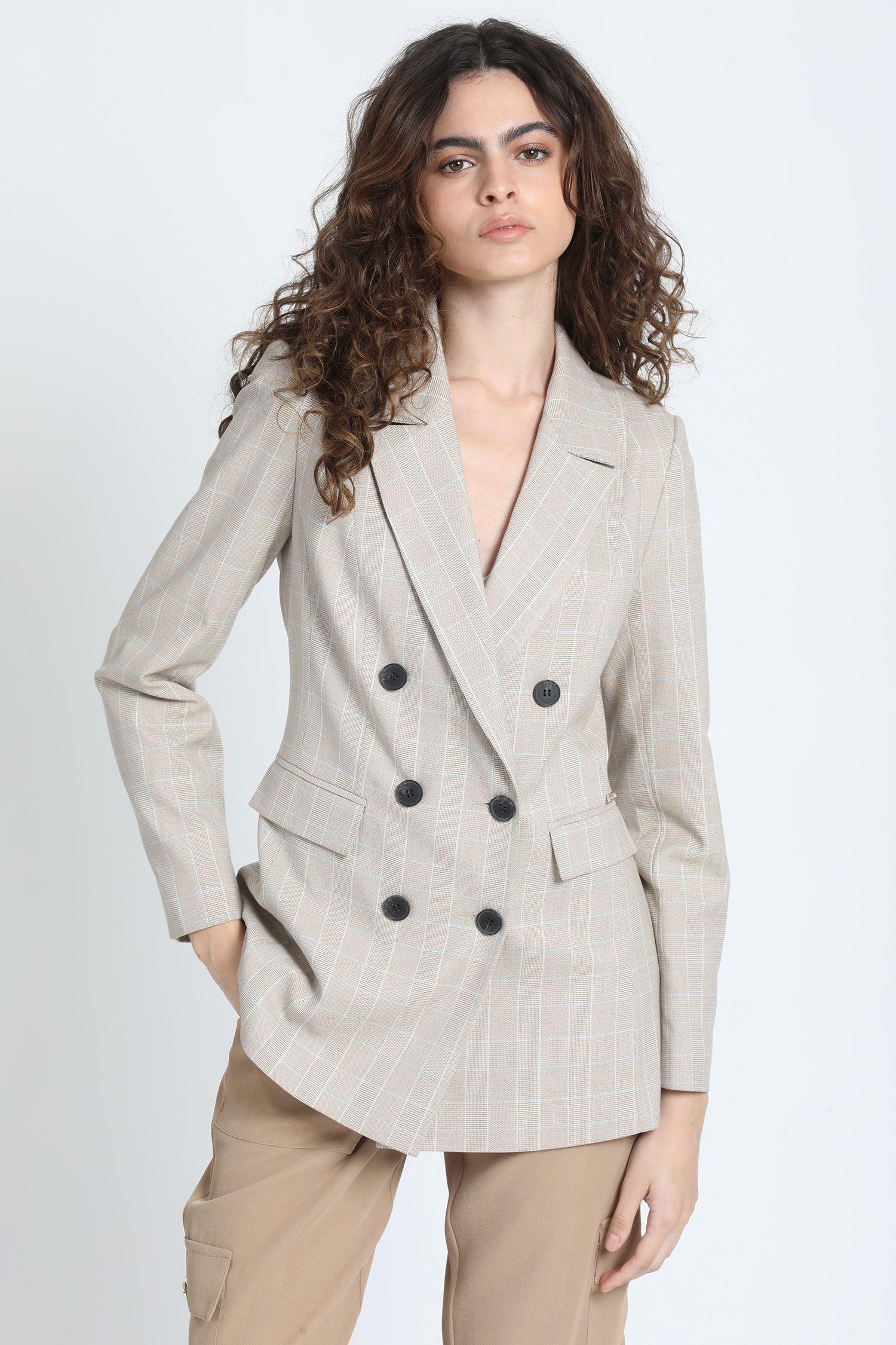 Blazer Cruzado Principe De Gales Beige Liola-1