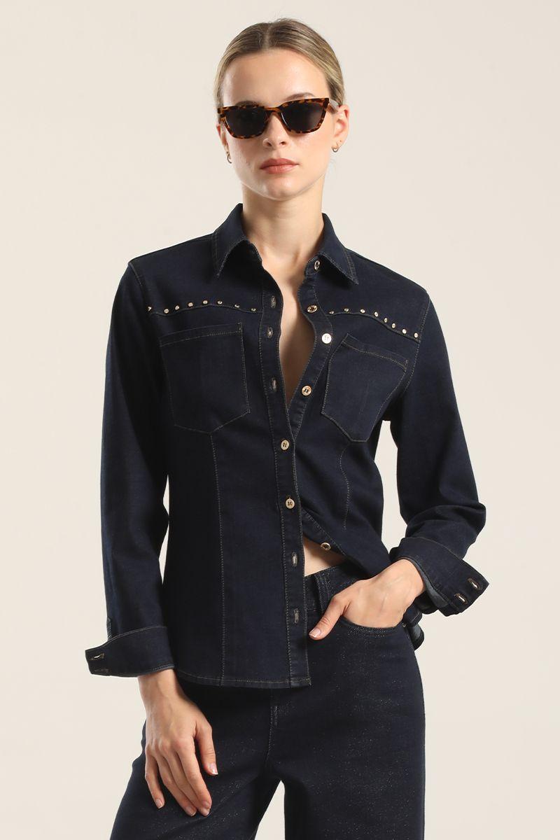 Camisa Denim Tachas, Indigo Liola-0