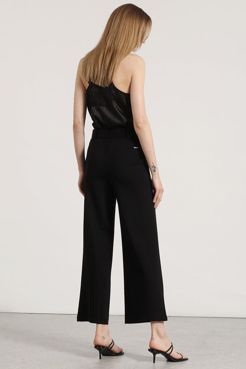 Pantalón ancho con cinturón liola mujer negro-4
