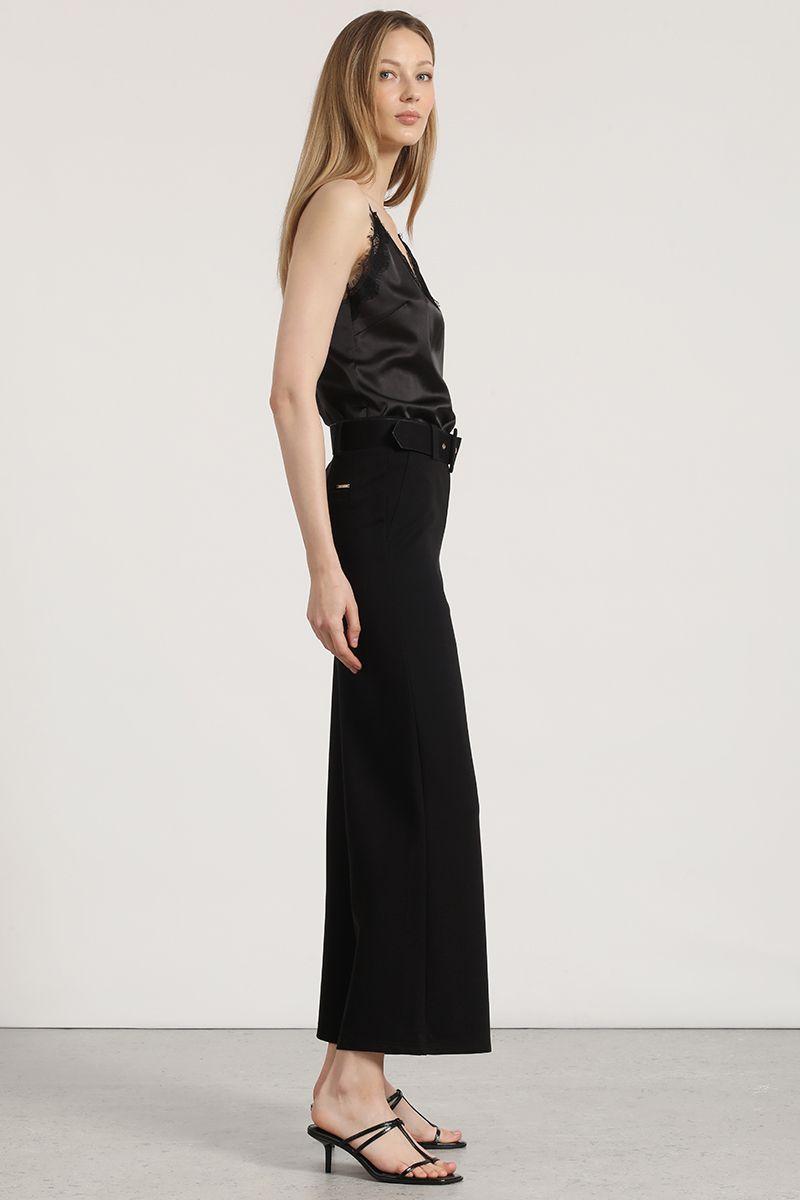 Pantalón ancho con cinturón liola mujer negro-5