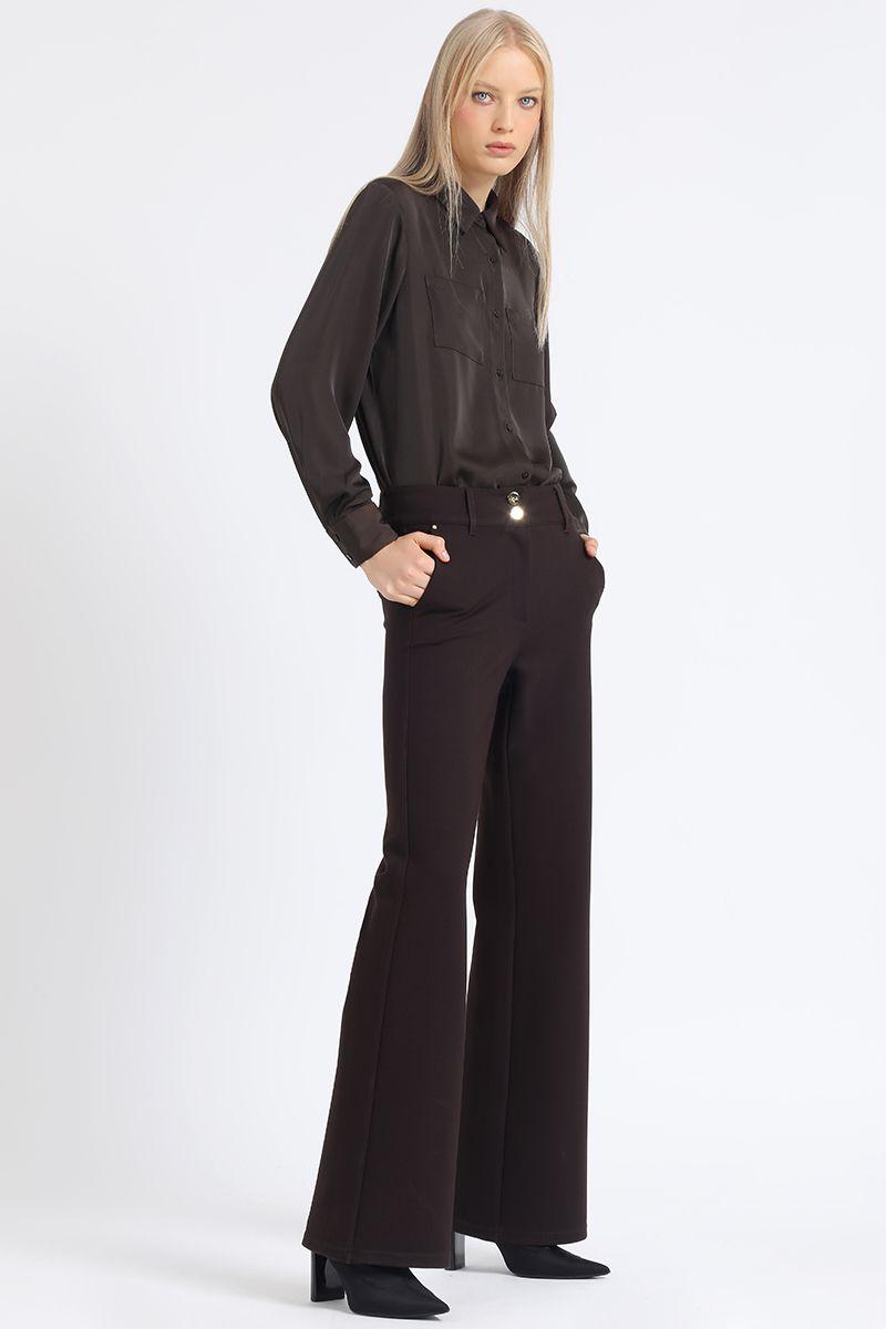 Pantalon Recto, Tiro Medio, Chocolate Liola-0