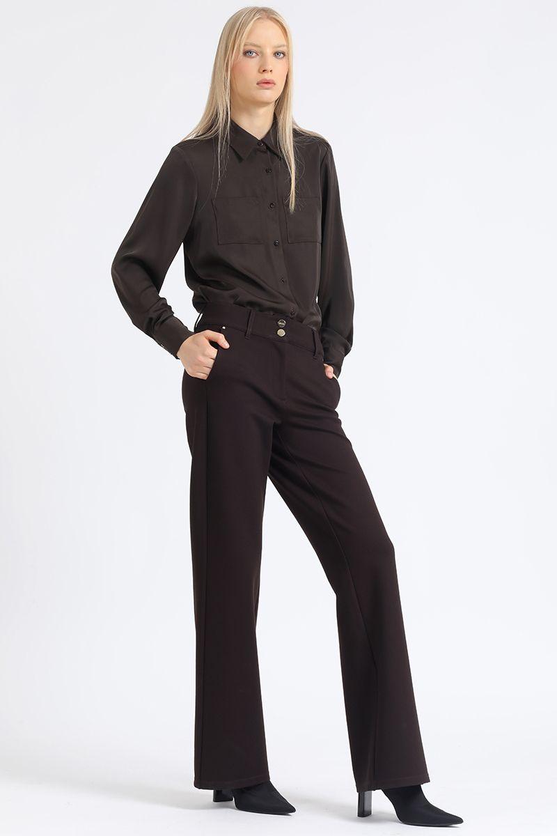 Pantalon Recto, Tiro Medio, Chocolate Liola-4