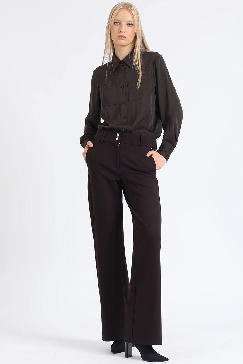 Pantalon Recto, Tiro Medio, Chocolate Liola-5