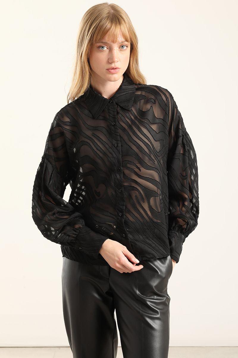 Blusa Fantasia Cebra Semitransparente, Negro Liola-0