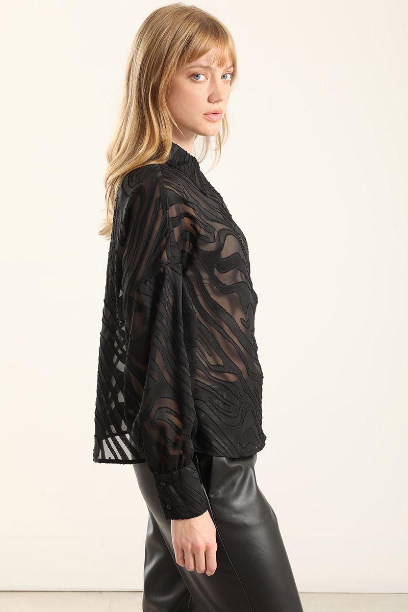 Blusa Fantasia Cebra Semitransparente, Negro Liola-2