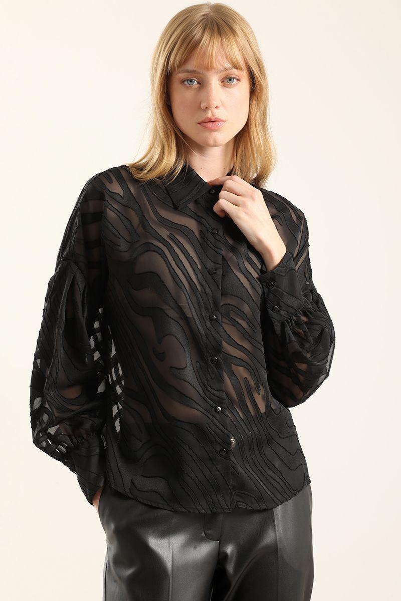 Blusa Fantasia Cebra Semitransparente, Negro Liola-3