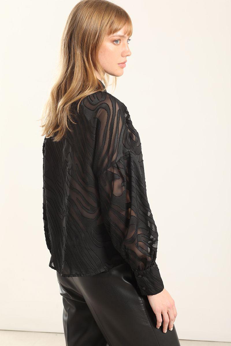 Blusa Fantasia Cebra Semitransparente, Negro Liola-4