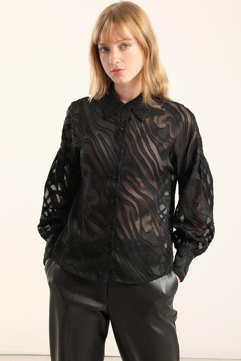 Blusa Fantasia Cebra Semitransparente, Negro Liola-5