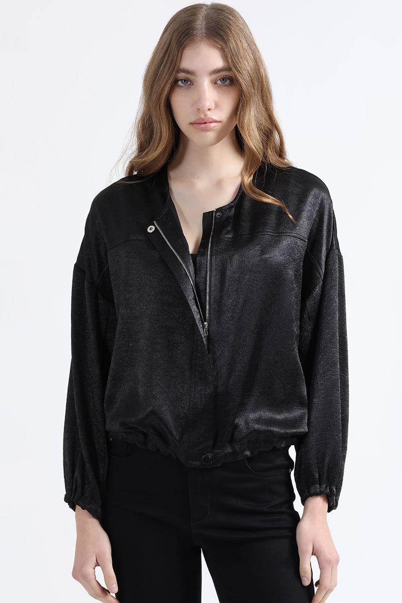 Chaqueta Bomber Satin Fantasia, Negro Liola-4