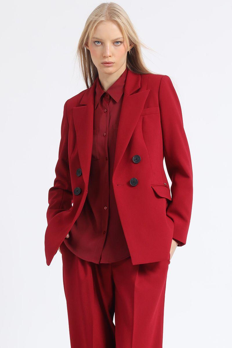 Blazer Entallado Cruzado, Boton Contraste, Vino Liola-3