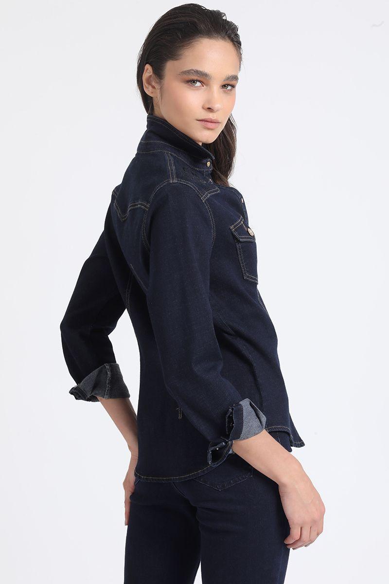 Camisa Denim Entallada Con Bordado, Indigo Liola-5