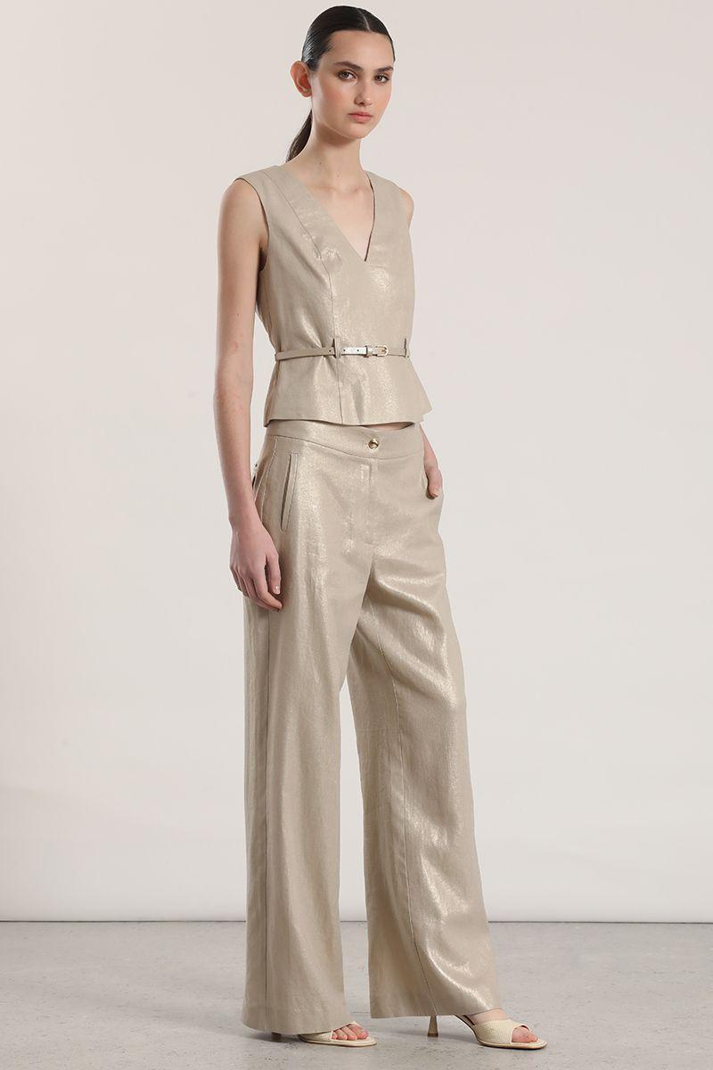 Pantalón ancho lino folia liola mujer beige-0