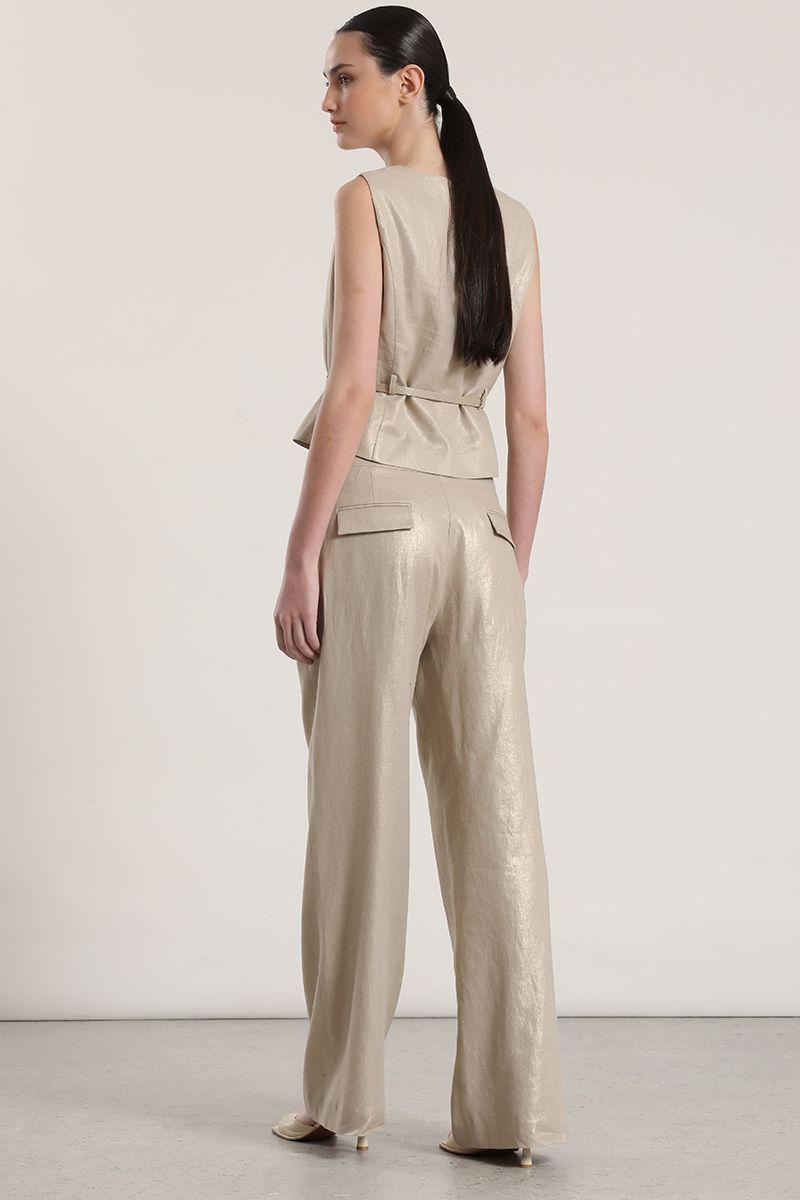 Pantalón ancho lino folia liola mujer beige-3