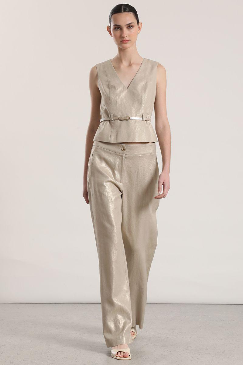 Pantalón ancho lino folia liola mujer beige-4