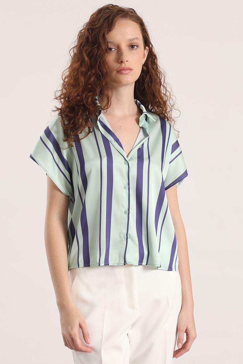 Blusa satin estampado rayas liola mujer verde-0