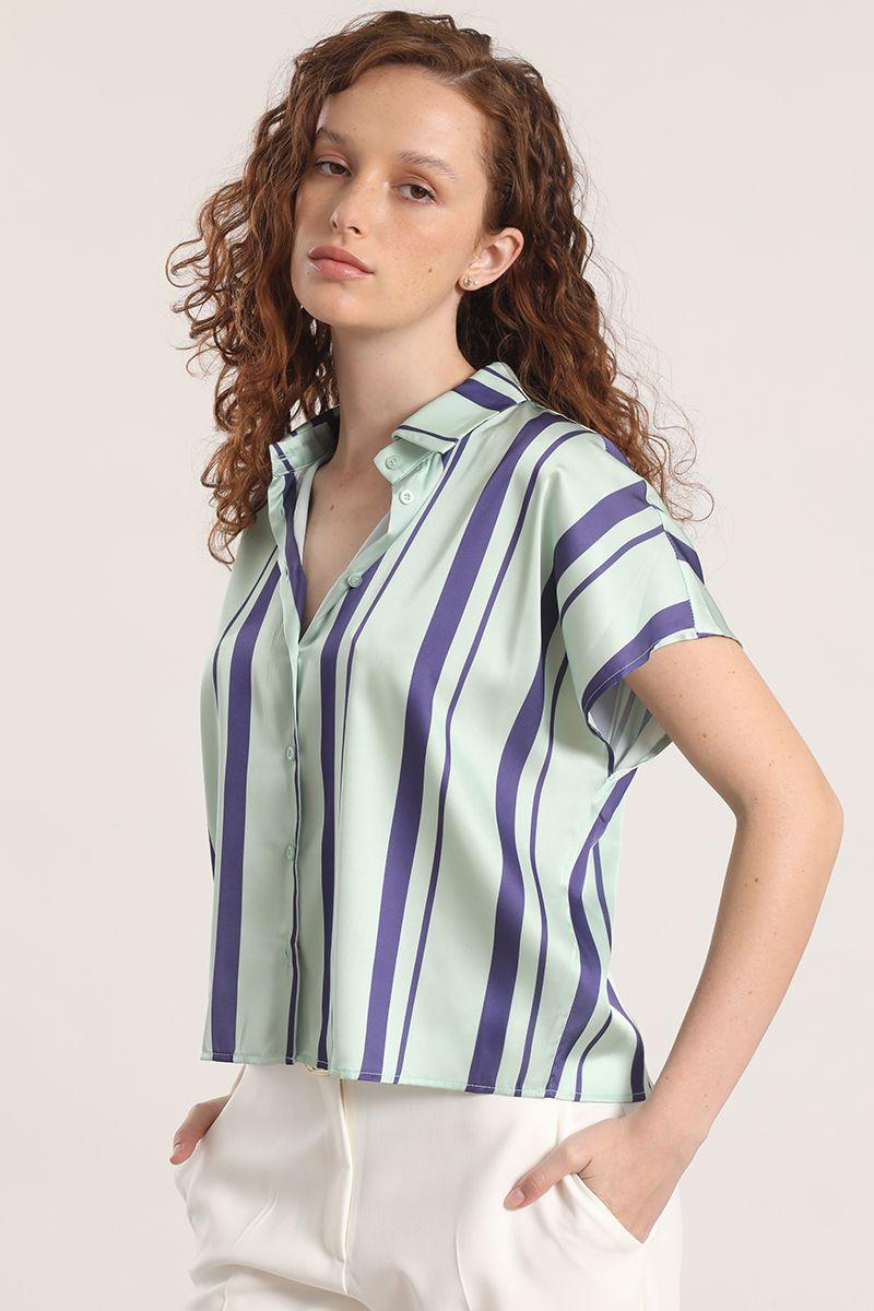 Blusa satin estampado rayas liola mujer verde-1