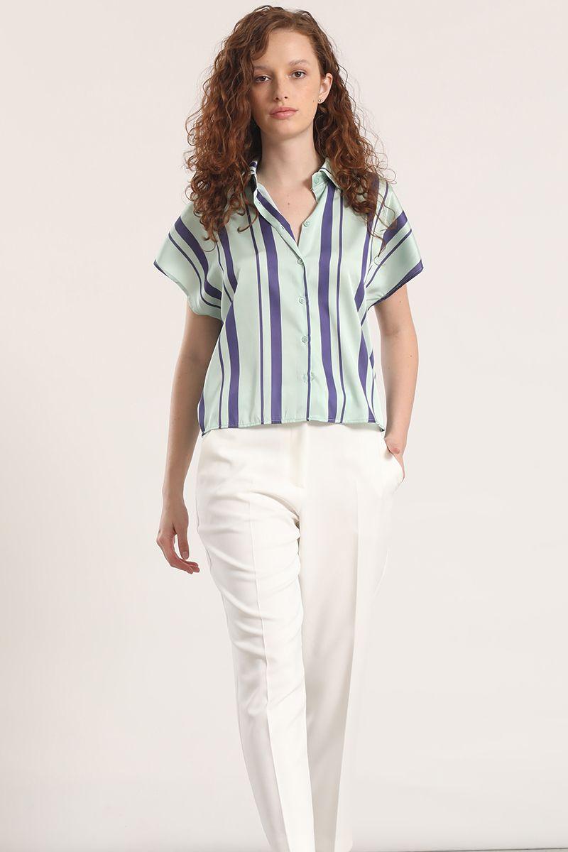 Blusa satin estampado rayas liola mujer verde-2