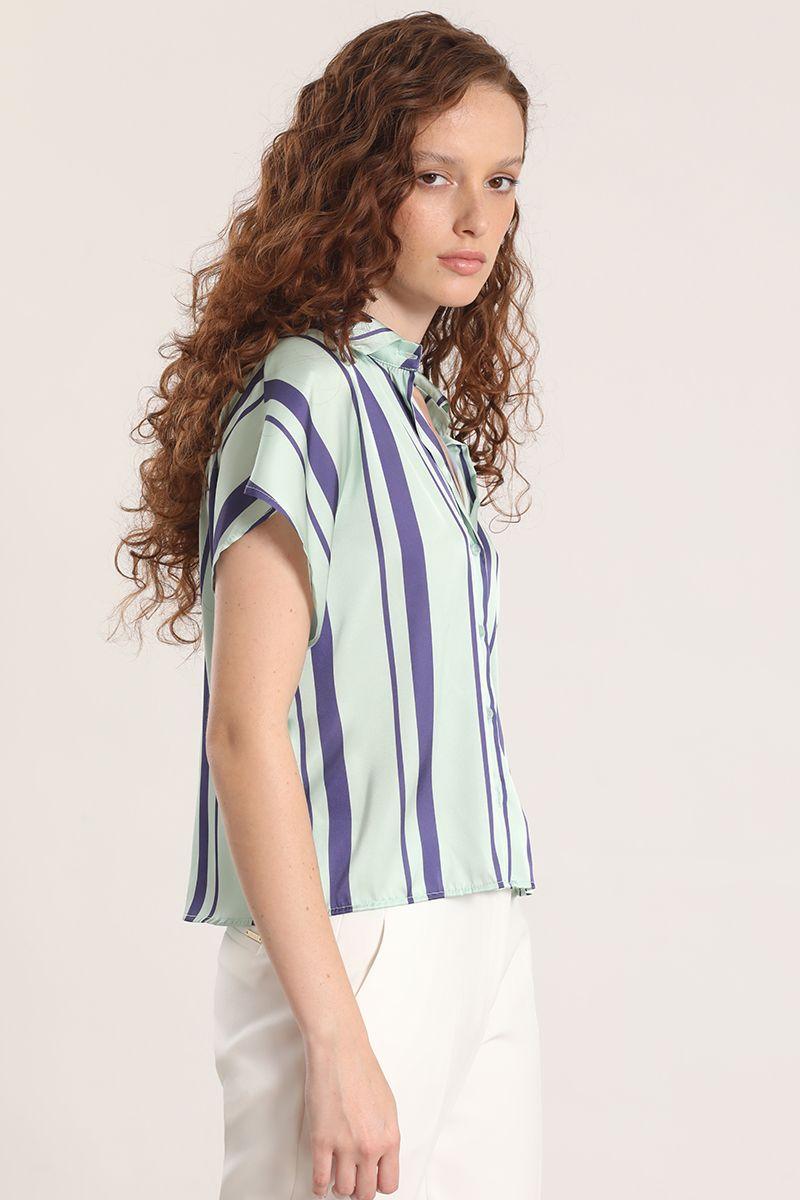 Blusa satin estampado rayas liola mujer verde-4