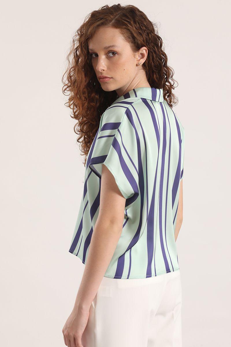 Blusa satin estampado rayas liola mujer verde-5