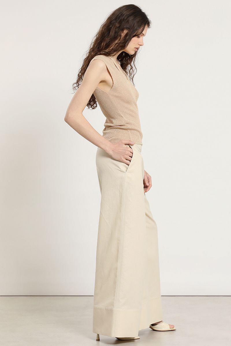 Pantalon ancho, lino algodon, beige Liola-3