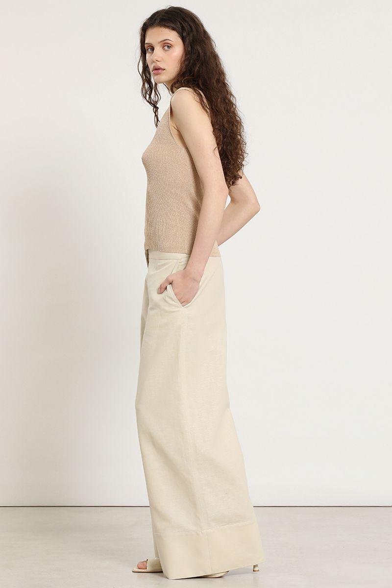 Pantalon ancho, lino algodon, beige Liola-4