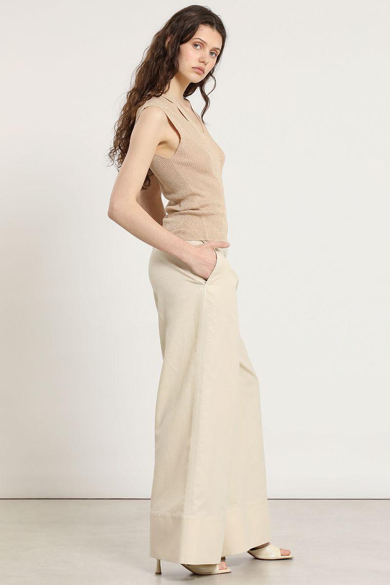 Pantalon ancho, lino algodon, beige Liola-5