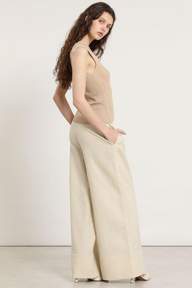 Pantalon ancho, lino algodon, beige Liola-6