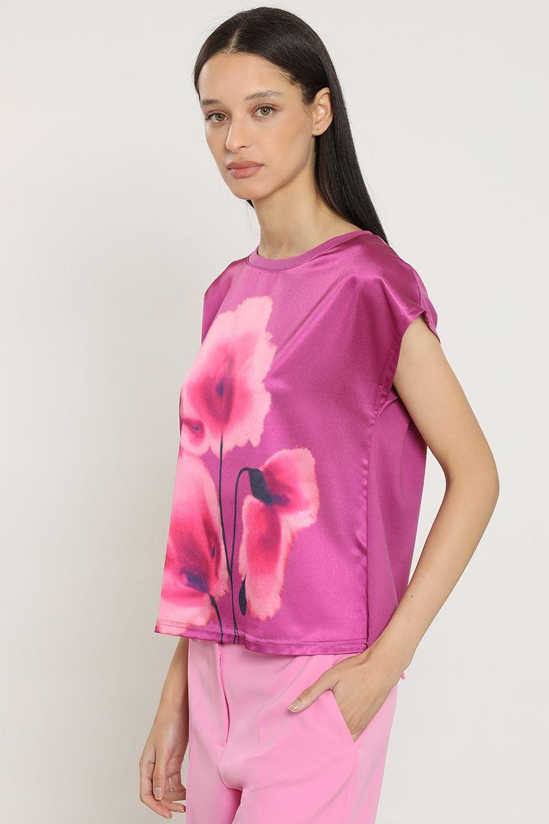 Polera satin, estampado, violeta Liola-2
