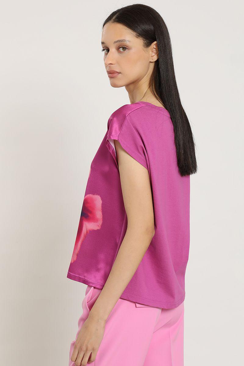Polera satin, estampado, violeta Liola-3