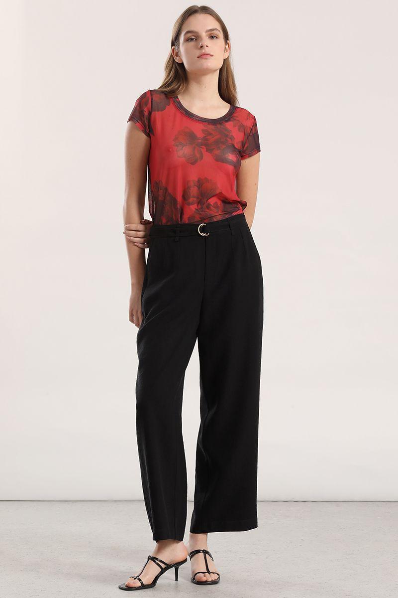 Polera malla estampada mujer Liola rojo-1