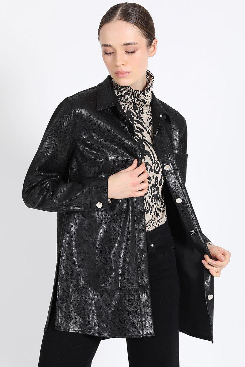 Sobrecamisa Larga Efecto Gamuza Fantasia Piton, Negro Liola-0