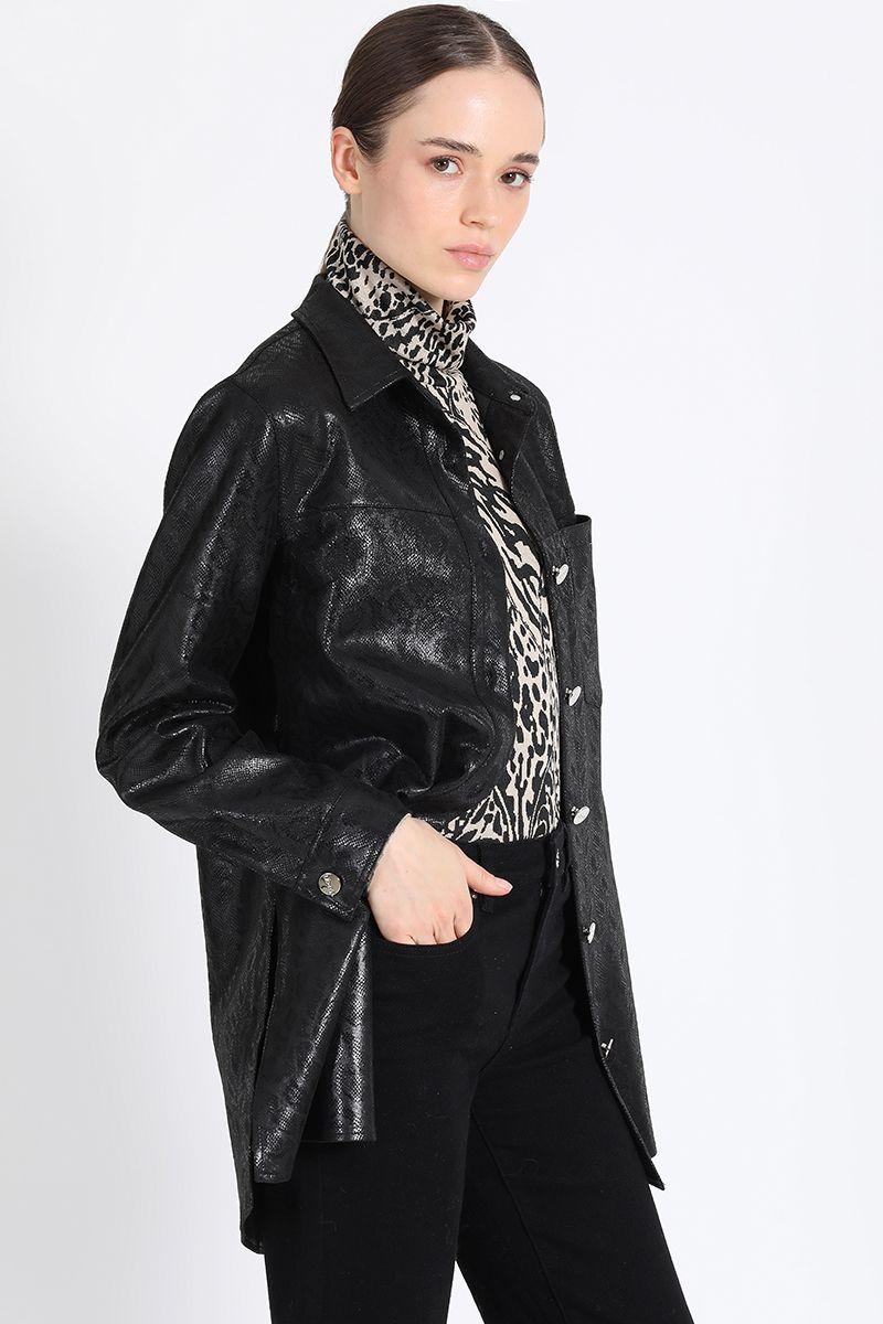 Sobrecamisa Larga Efecto Gamuza Fantasia Piton, Negro Liola-1