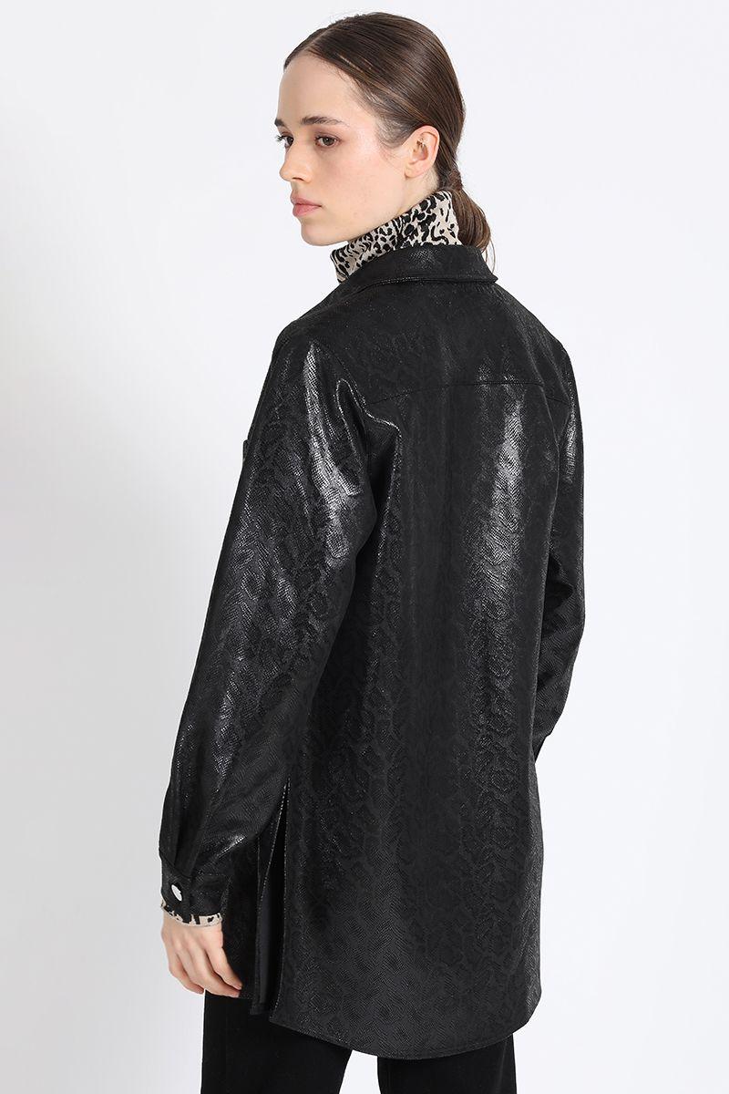 Sobrecamisa Larga Efecto Gamuza Fantasia Piton, Negro Liola-2