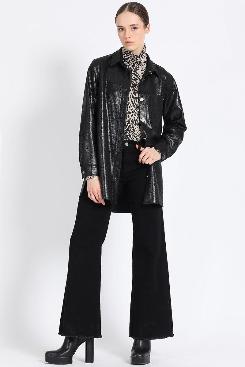 Sobrecamisa Larga Efecto Gamuza Fantasia Piton, Negro Liola-3