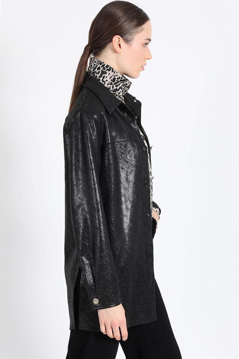 Sobrecamisa Larga Efecto Gamuza Fantasia Piton, Negro Liola-5