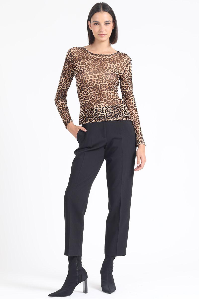 Polera Malla Estampada Animal Print, Negro Liola-2