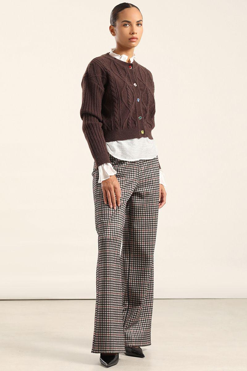 Cardigan Punto Boton Joya, Chocolate Liola-3