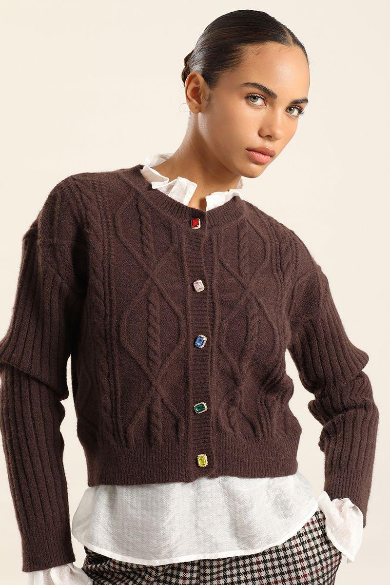 Cardigan Punto Boton Joya, Chocolate Liola-5