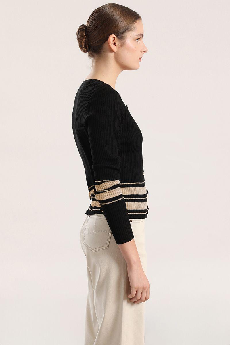 Cardigan tejido punto, metalizado mujer Liola negro-2