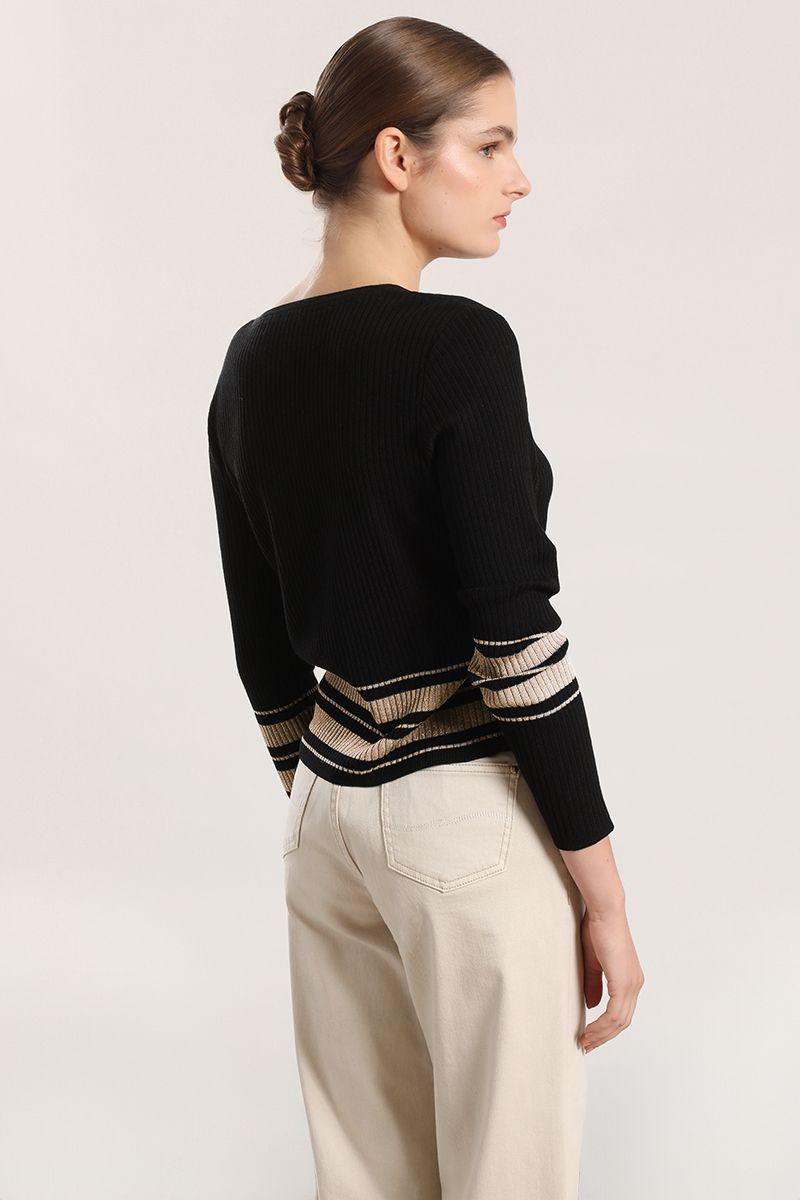 Cardigan tejido punto, metalizado mujer Liola negro-3