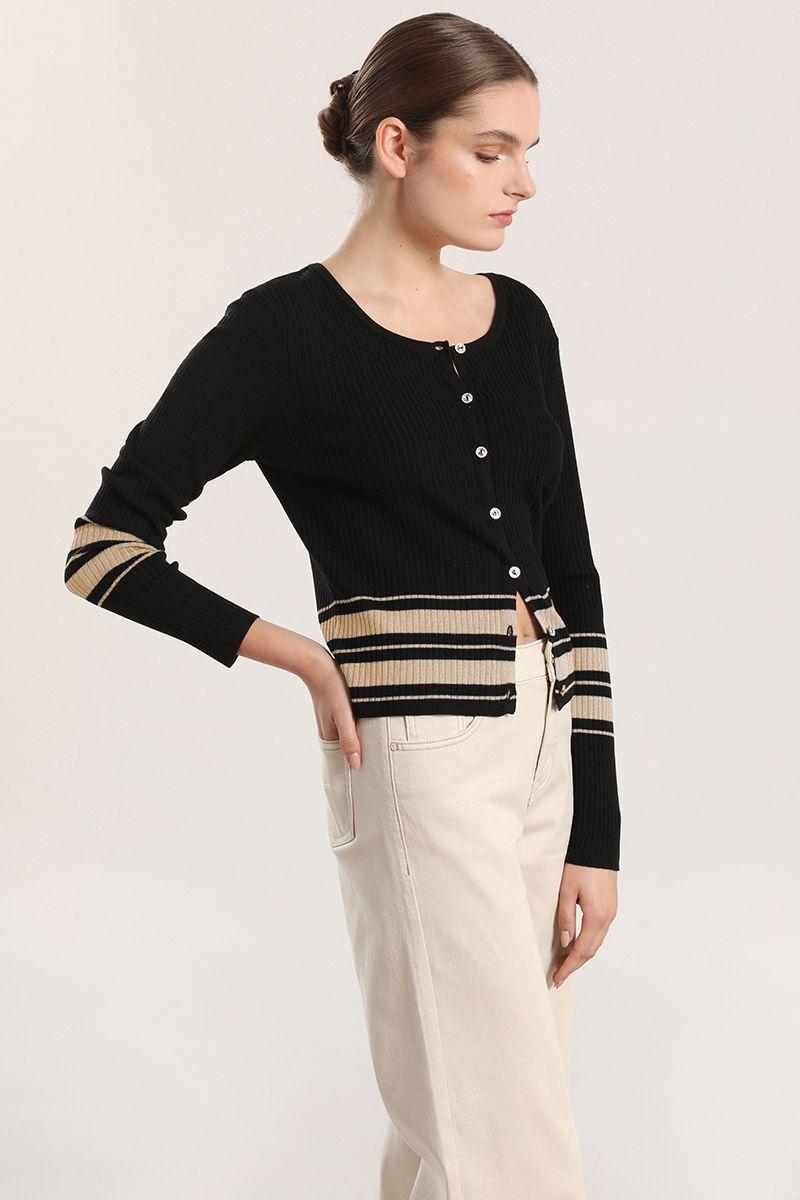 Cardigan tejido punto, metalizado mujer Liola negro-4