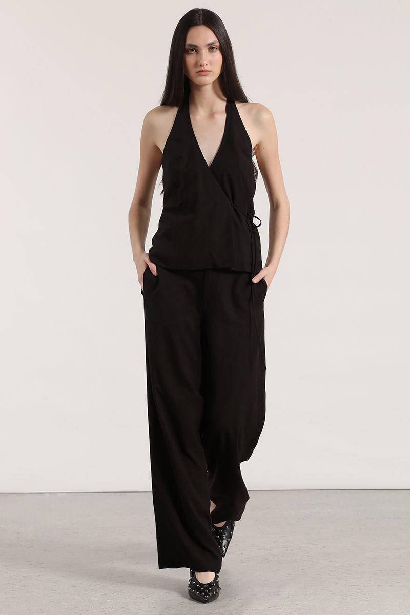 Pantalón ancho lino mujer Liola. negro-0