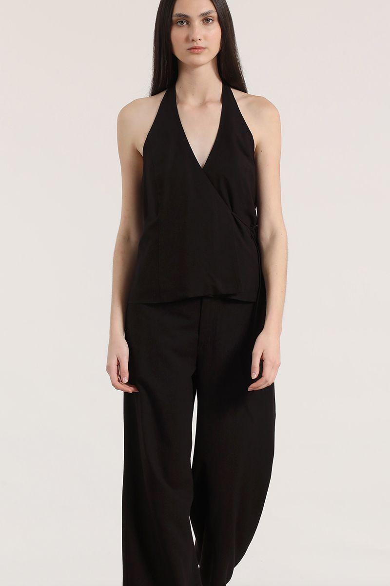 Pantalón ancho lino mujer Liola. negro-1