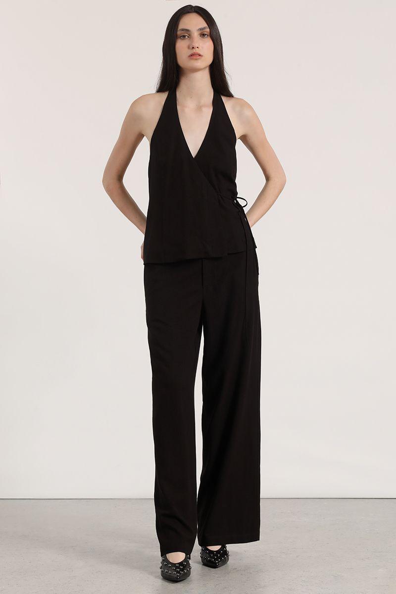 Pantalón ancho lino mujer Liola. negro-3